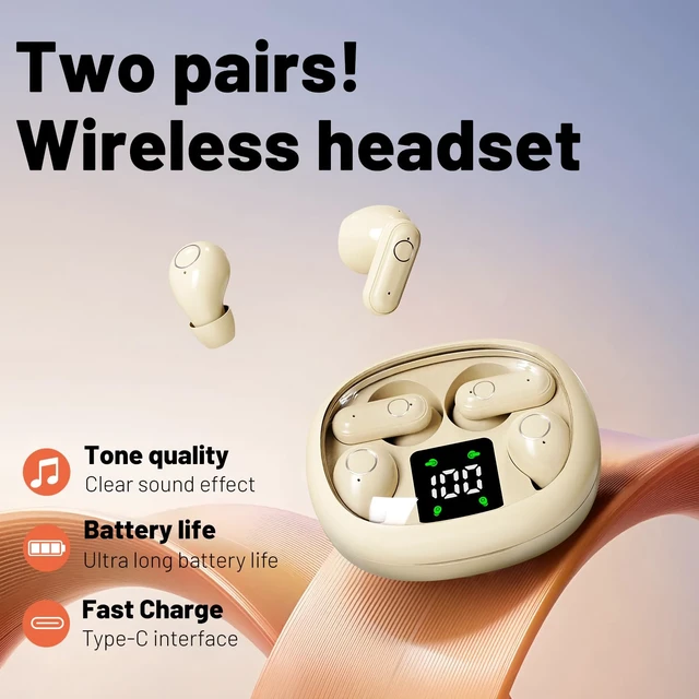 Alt view image 5 of 7 - Wireless Bluetooth HeadsetTiny Size Invisible EarbudsSleep and Sports Earphones Set, 2 Pairs, Mini and Short Handle Designfor Work Sport Sleeping (Khaki)