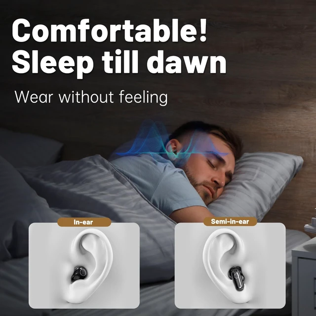 Alt view image 6 of 7 - Wireless Bluetooth HeadsetTiny Size Invisible EarbudsSleep and Sports Earphones Set, 2 Pairs, Mini and Short Handle Designfor Work Sport Sleeping (Khaki)