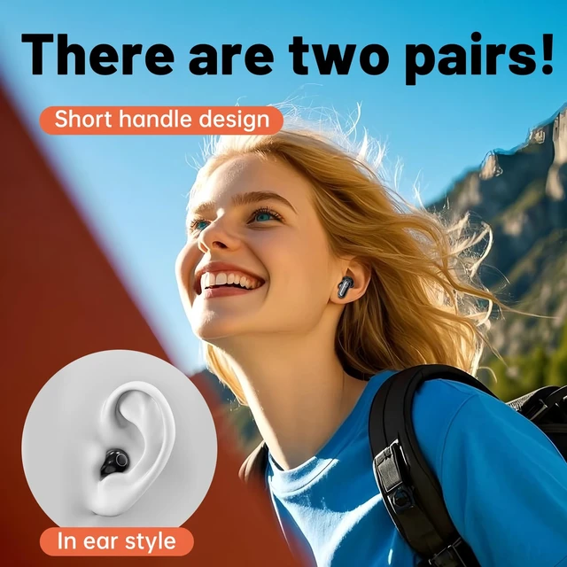 Alt view image 7 of 7 - Wireless Bluetooth HeadsetTiny Size Invisible EarbudsSleep and Sports Earphones Set, 2 Pairs, Mini and Short Handle Designfor Work Sport Sleeping (Black)