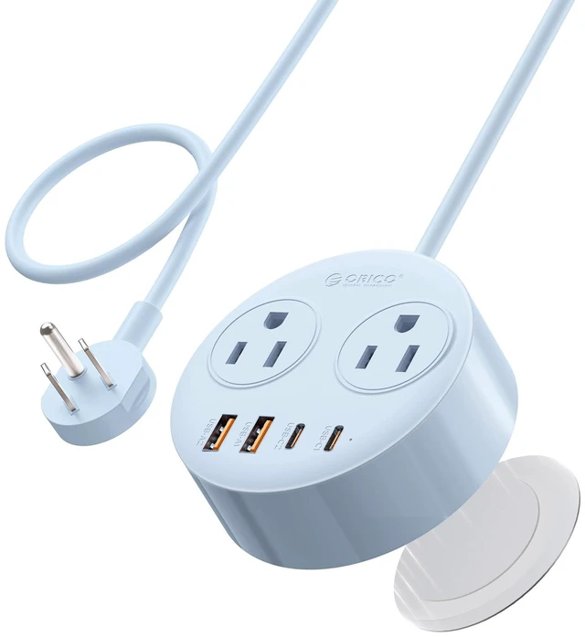 Main image of Magnetic Power Strip with 20W PD Fast Charging USB C Ports 6-in-1 Round Desktop Extension Cord (10ft) with 2 AC Outlets, 2 USB-C, 2 USB-A, Wall Mountable for Dorm Room & Office