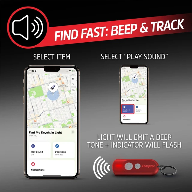 Alt view image 3 of 7 - Find Me Keychain Light, Apple Find My Bluetooth Tracker, Red Find keys fast, key finders & trackers with LED light, Apple Find My, key chain flashlight, ABS plastic