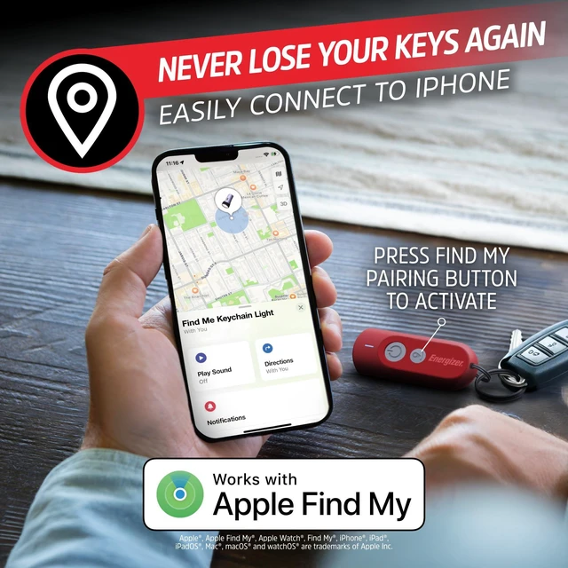 Alt view image 2 of 7 - Find Me Keychain Light, Apple Find My Bluetooth Tracker, Red Find keys fast, key finders & trackers with LED light, Apple Find My, key chain flashlight, ABS plastic