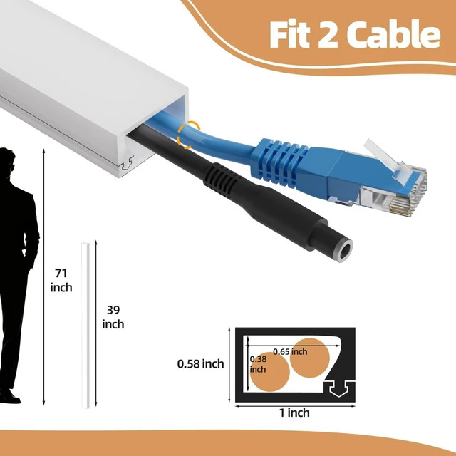 Alt view image 2 of 7 - 78inch Silicone Cord Hider for 2-3 Wires, W1× H0.58, Flexible Cord Cover Raceway with Side Slot,Small Wire Concealer for 2-3 Cable-Cuttable & Bendable,Child & Pet Safe,White