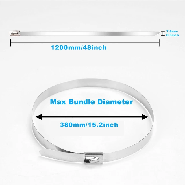 Alt view image 5 of 7 - Metal Zip Ties 48 Inch, 500Lb Extra Long Stainless Steel Cable Ties, Heavy Duty Self-Locking Strap Ties, Strength for Exhaust Wrap, Garden Ties, pipes, Outdoor UV Resistant Large Tie Wraps 30 Pcs