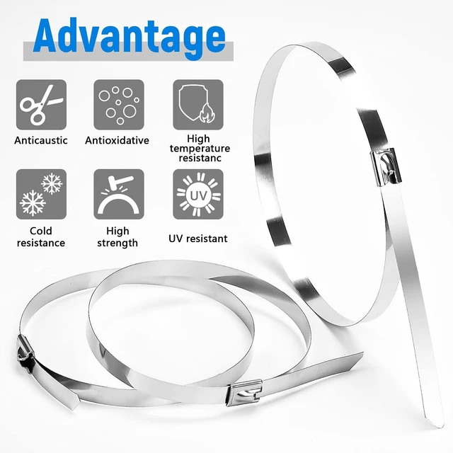 Alt view image 7 of 7 - Metal Zip Ties 48 Inch, 500Lb Extra Long Stainless Steel Cable Ties, Heavy Duty Self-Locking Strap Ties, Strength for Exhaust Wrap, Garden Ties, pipes, Outdoor UV Resistant Large Tie Wraps 30 Pcs