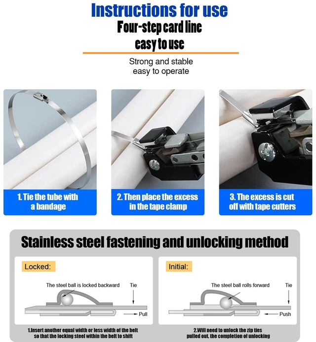 Alt view image 6 of 7 - Metal Zip Ties 48 Inch, 500Lb Extra Long Stainless Steel Cable Ties, Heavy Duty Self-Locking Strap Ties, Strength for Exhaust Wrap, Garden Ties, pipes, Outdoor UV Resistant Large Tie Wraps 30 Pcs