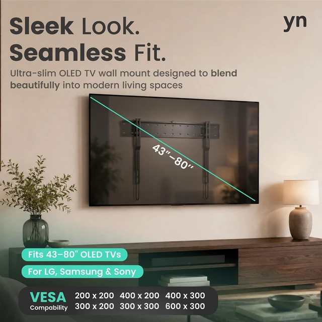 Alt view image 2 of 7 - Ultra Slim TV Wall Mount for 43-80" OLED TVs, Pack of 1 Micro Gap 0.7" Low Profile Flush TV Mount, Cable Management, MAX VESA 600x300, Holds Upto 88 lbs, Mounting Hardware