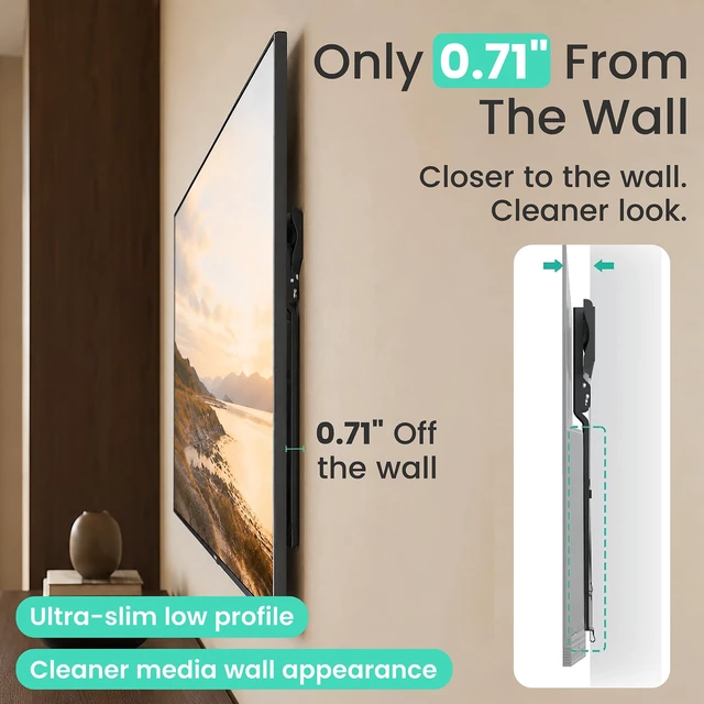 Alt view image 6 of 7 - Ultra Slim TV Wall Mount for 43-80" OLED TVs, Pack of 1 Micro Gap 0.7" Low Profile Flush TV Mount, Cable Management, MAX VESA 600x300, Holds Upto 88 lbs, Mounting Hardware