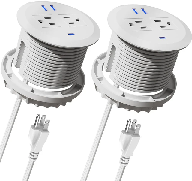 Main image of 3-inch Desktop Power Grommet,2-Pack,PD20W USB-C,6.5-ft Cord,White Fast Charging,Easy Install,Fits 3-1/8-in Hole,Flush Mount Desk Outlet,Desk Organizer,Home Office Essentials,ETL Listed