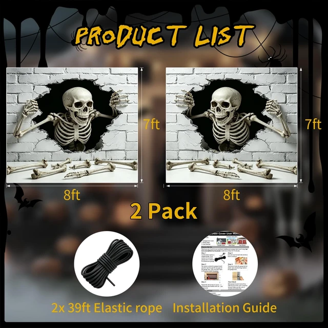 Alt view image 2 of 6 - 2pack 7x8 ft Halloween Garage Door Cover for one-car Garage Halloween Garage Door Decorations 8x7 ft Banner Backdrop, Easy Installation, for Home Outdoor Indoor Spooky Party Wall