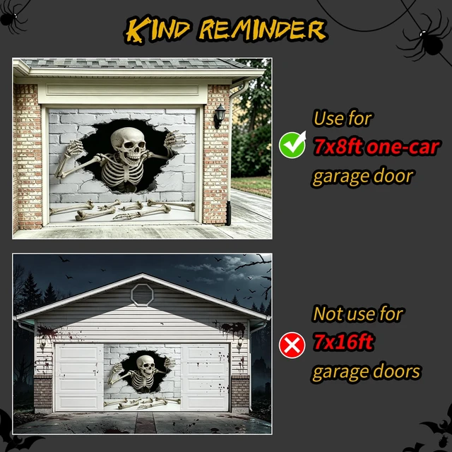 Alt view image 5 of 6 - 2pack 7x8 ft Halloween Garage Door Cover for one-car Garage Halloween Garage Door Decorations 8x7 ft Banner Backdrop, Easy Installation, for Home Outdoor Indoor Spooky Party Wall
