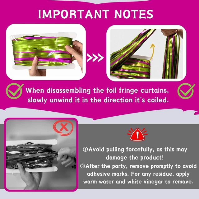 Alt view image 4 of 7 - Hot Pink Lime Green Foil Fringe Curtains 4 Pack, Party Backdrop Matte 3.3 x 6.6 ft Each Pink & Green Party Backdrop Indoor Wall, Doorway & Photo Booth Decor