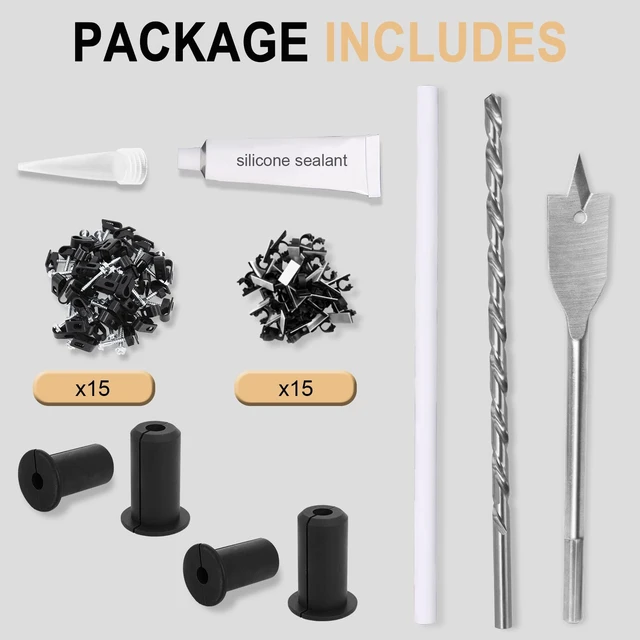 Alt view image 4 of 7 - Starlink Cable Routing Kit, 3/4 Inch Wall Grommets and Drill Bits Wall Pass-through Kit, Spade and Extra-Long Drill Bits, Cable Clips, Protected Routing for Starlink Installation
