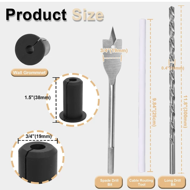 Alt view image 6 of 7 - Starlink Cable Routing Kit, 3/4 Inch Wall Grommets and Drill Bits Wall Pass-through Kit, Spade and Extra-Long Drill Bits, Cable Clips, Protected Routing for Starlink Installation