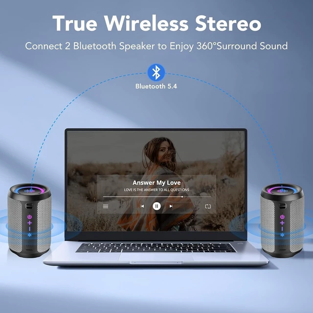 Alt view image 3 of 7 - Portable Bluetooth Speaker with Lights, Bluetooth 5.4 Speaker, All Day Playtime,Powerful Crystal Clear Sound,15W Loud Stereo Sound, IPX7 Waterproof,TWS pairing for Home/Party/Outdoor/Travel,Gift Ideas