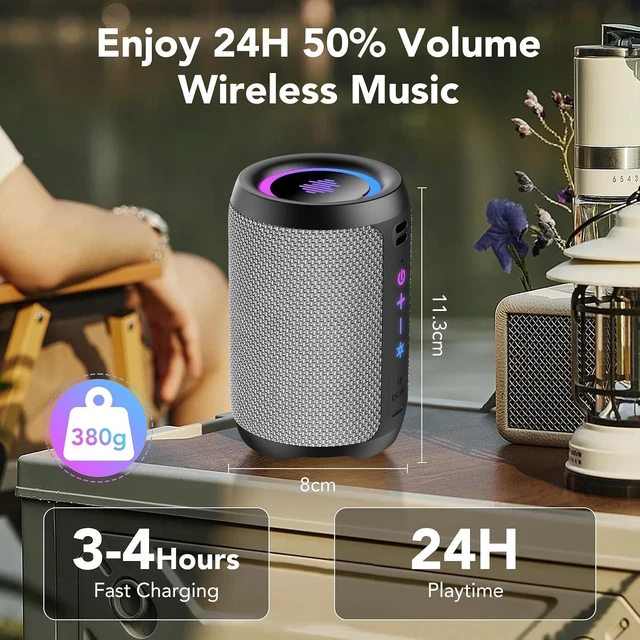 Alt view image 4 of 7 - Portable Bluetooth Speaker with Lights, Bluetooth 5.4 Speaker, All Day Playtime,Powerful Crystal Clear Sound,15W Loud Stereo Sound, IPX7 Waterproof,TWS pairing for Home/Party/Outdoor/Travel,Gift Ideas
