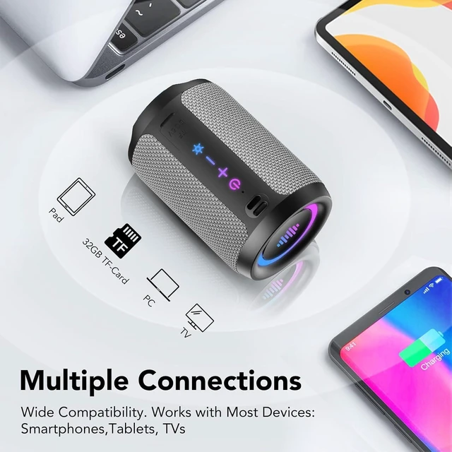 Alt view image 6 of 7 - Portable Bluetooth Speaker with Lights, Bluetooth 5.4 Speaker, All Day Playtime,Powerful Crystal Clear Sound,15W Loud Stereo Sound, IPX7 Waterproof,TWS pairing for Home/Party/Outdoor/Travel,Gift Ideas