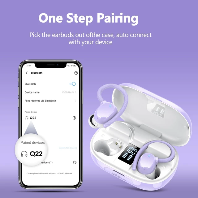 Alt view image 4 of 6 - Wireless Bluetooth Earbuds Sport 128H Playtime New Bluetooth 5.3 Headphones with LED Display Powerful Bass Over Ear Earphones with Earhooks IP7 Waterproof for Gym/Running/Workout