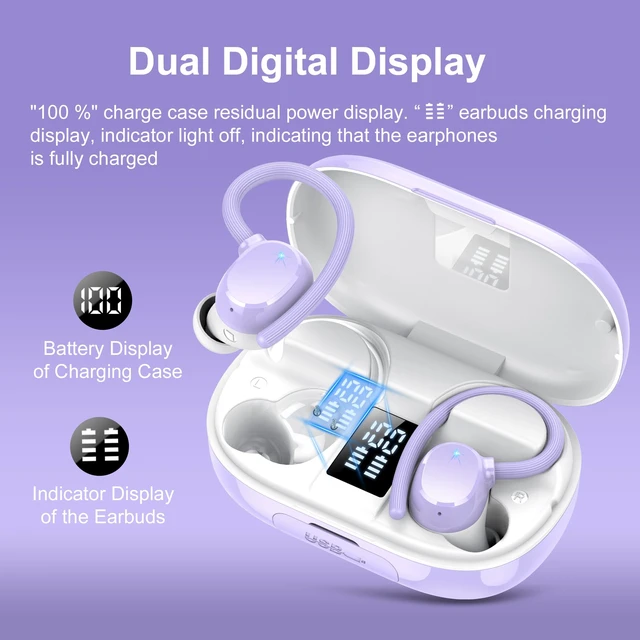 Alt view image 5 of 6 - Wireless Bluetooth Earbuds Sport 128H Playtime New Bluetooth 5.3 Headphones with LED Display Powerful Bass Over Ear Earphones with Earhooks IP7 Waterproof for Gym/Running/Workout