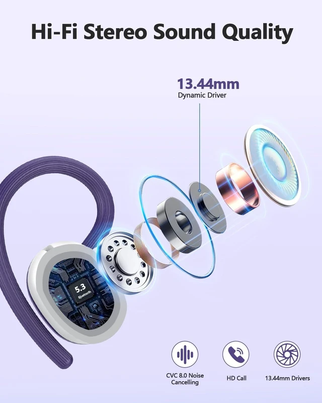 Alt view image 3 of 7 - Wireless Bluetooth Earbuds Sport 128H Playtime Bluetooth 5.3 Headphones with LED Display Powerful Bass Over Ear Earphones with Earhooks IP7 Waterproof