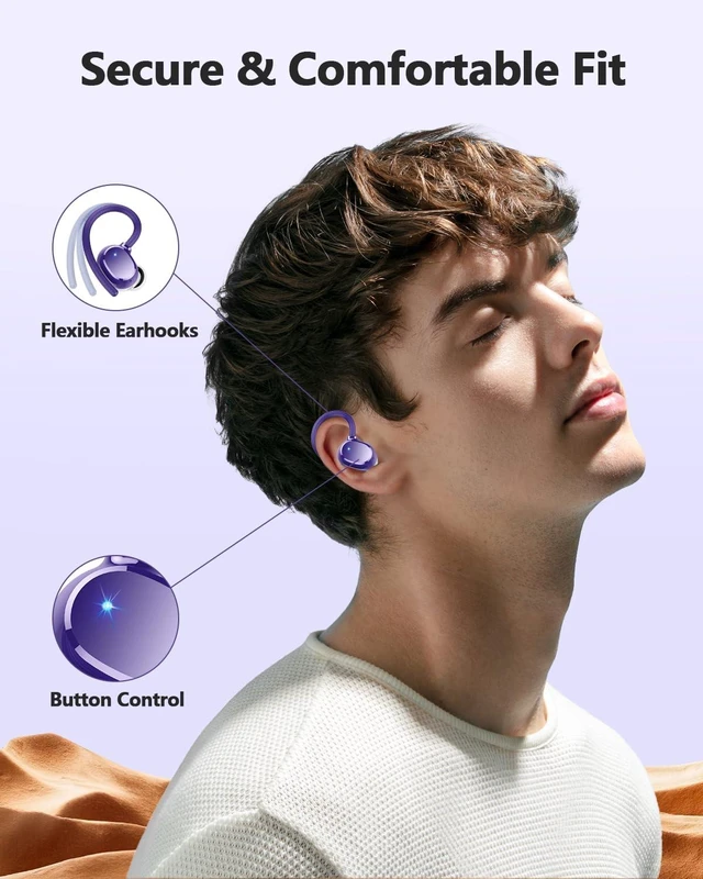 Alt view image 4 of 7 - Wireless Bluetooth Earbuds Sport 128H Playtime Bluetooth 5.3 Headphones with LED Display Powerful Bass Over Ear Earphones with Earhooks IP7 Waterproof