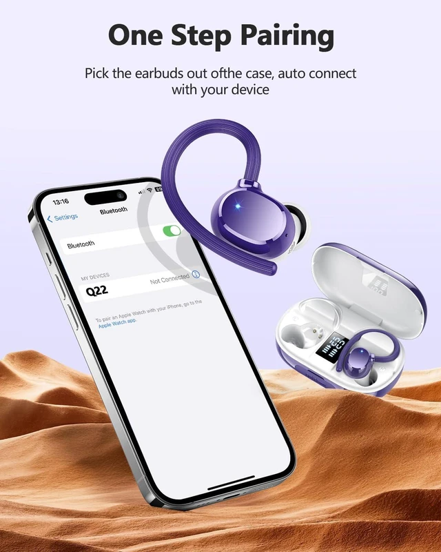 Alt view image 5 of 7 - Wireless Bluetooth Earbuds Sport 128H Playtime Bluetooth 5.3 Headphones with LED Display Powerful Bass Over Ear Earphones with Earhooks IP7 Waterproof
