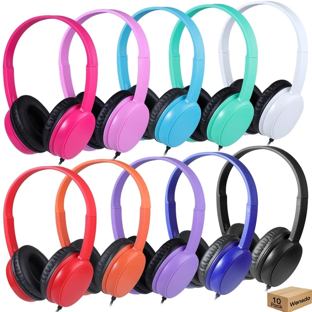 Main image of Kids Classroom Headphones Bulk 10 Pack, On Ear Wired 3.5mm Jack 4ft Tangle Free Cable, Comfortable Durable Fit, Ideal for School Classroom Library Students, Chromebook, Laptop, Assorted