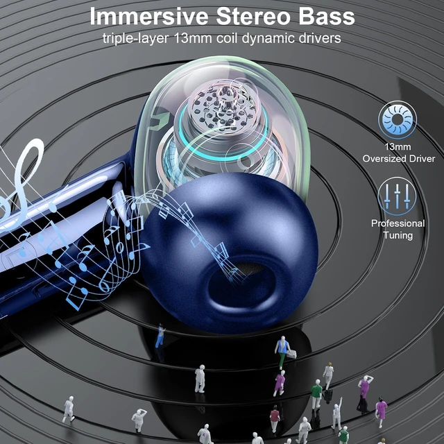 Alt view image 3 of 7 - Wireless Earbuds, Bluetooth 5.4 Headphones, 4 ENC Mics, In-Ear Earphones Deep Bass Stereo, 40H Playtime, LED Display, Mini Charging Case, Ear Buds, IP7 Waterproof, Wireless Headphones, Android, iOS