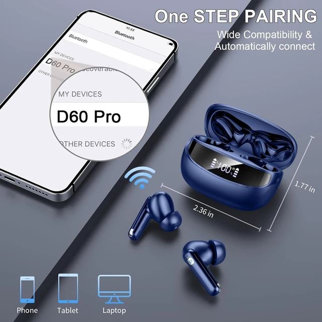 Alt view image 7 of 7 - Wireless Earbuds, Bluetooth 5.4 Headphones, 4 ENC Mics, In-Ear Earphones Deep Bass Stereo, 40H Playtime, LED Display, Mini Charging Case, Ear Buds, IP7 Waterproof, Wireless Headphones, Android, iOS