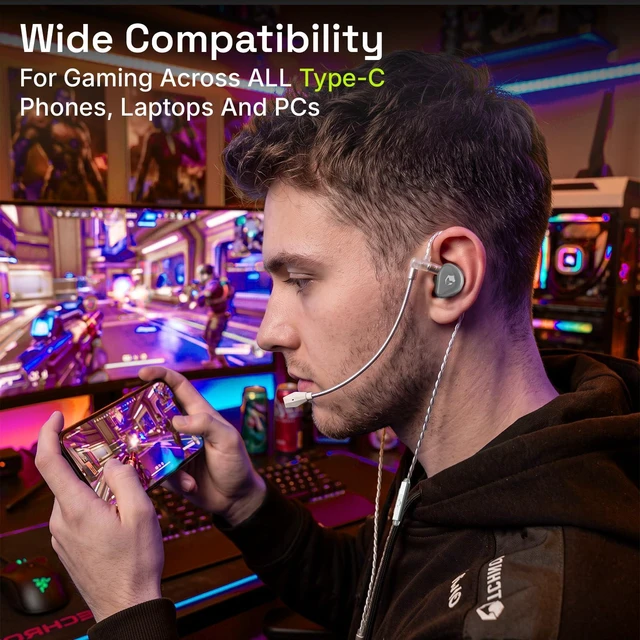 Alt view image 7 of 7 - G20 PRO IEM Gaming Earbuds Type-C in-Ear Monitor with EQ Adjustment 10mm LCP+PU Composite Diaphragm with Dual Mic, 384kHz/32bit DAC, 0.78mm 2-Pin Detachable Cable for Music Gaming