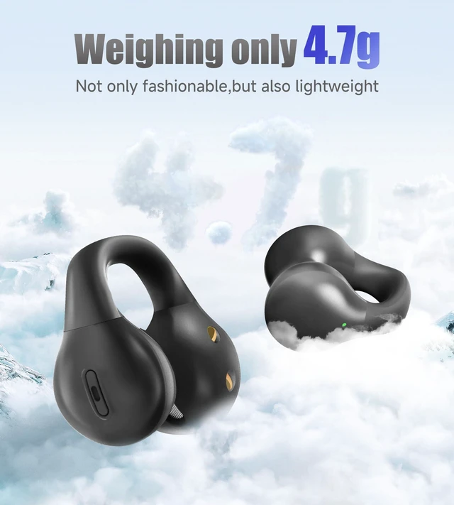 Alt view image 3 of 7 - King Lucky i21 Open Ear Clip On Earbuds Wireless Bluetooth Ear Clip Headphones with Mic,Noise Cancelling, Waterproof IPX4,for Small Ears,Perfect for Running,Sports,Glasses Wearers (Black)