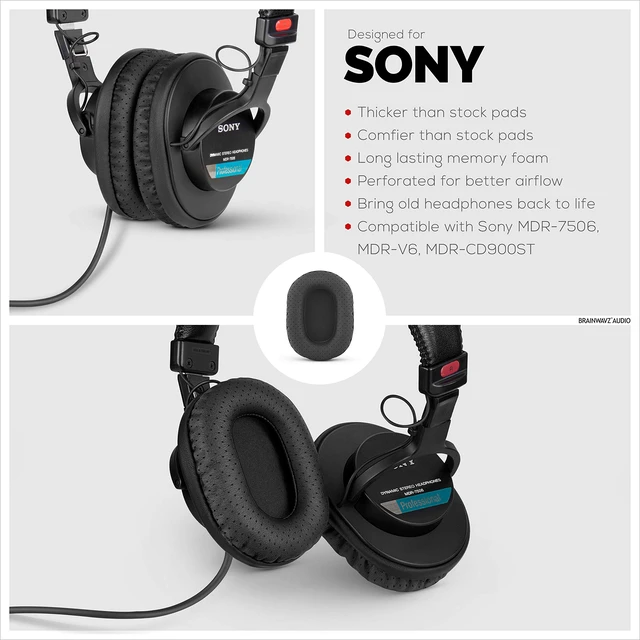 Alt view image 3 of 7 - Perforated Replacement Earpads for Sony MDR 7506, V6 & CD900ST with Memory Foam Ear Pad & Suitable for Other On Ear Headphones (Black)