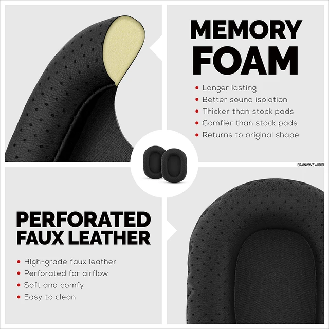 Alt view image 5 of 7 - Perforated Replacement Earpads for Sony MDR 7506, V6 & CD900ST with Memory Foam Ear Pad & Suitable for Other On Ear Headphones (Black)