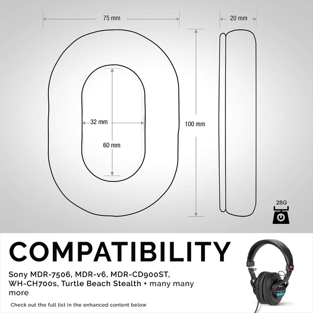 Alt view image 6 of 7 - Perforated Replacement Earpads for Sony MDR 7506, V6 & CD900ST with Memory Foam Ear Pad & Suitable for Other On Ear Headphones (Black)