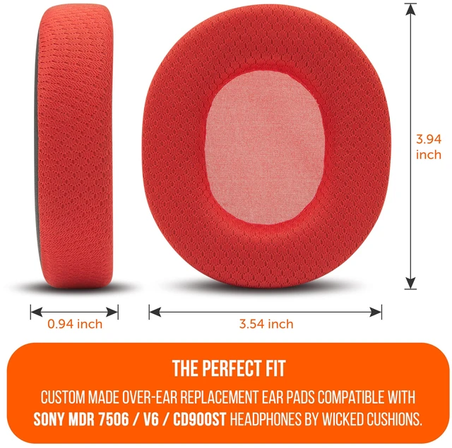 Alt view image 4 of 7 - Freeze 7506 - Cooling Gel Earpads for Sony MDR-7506 & MDR-CD900ST Made by Wicked Cushions Also fits MDR-V6, Breathable Comfort, Enhanced Isolation & Durability Red