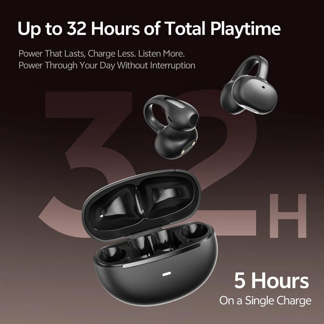 Alt view image 7 of 7 - Clip On Earbuds, Open Ear Bluetooth 6.0 Wireless Headphones with Touch Control, Lightweight Ear Clip Design, Glasses Friendly Sports Earbuds for Running, Work & Travel, IPX6 Waterproof(Black)