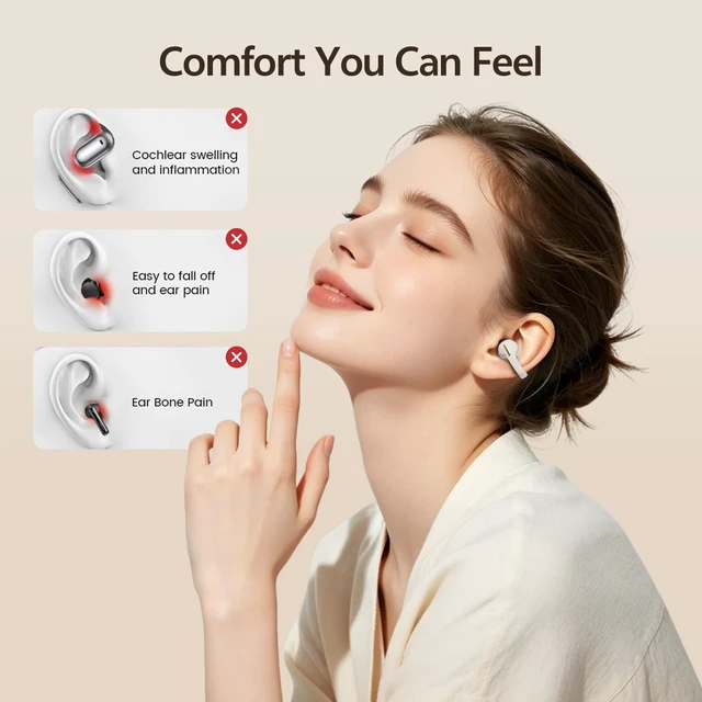 Alt view image 2 of 7 - Clip On Earbuds, Open Ear Bluetooth 6.0 Wireless Headphones with Touch Control, Lightweight Ear Clip Design, Glasses Friendly Sports Earbuds for Running, Work & Travel, IPX6 Waterproof (White)