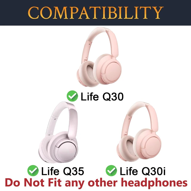 Alt view image 2 of 7 - Earpads Replacement for Anker Soundcore Life Q30/Q30i/Q35 Headphones, Ear Pads Cushions with Softer Protein Leather, Noise Isolation Foam - Pink