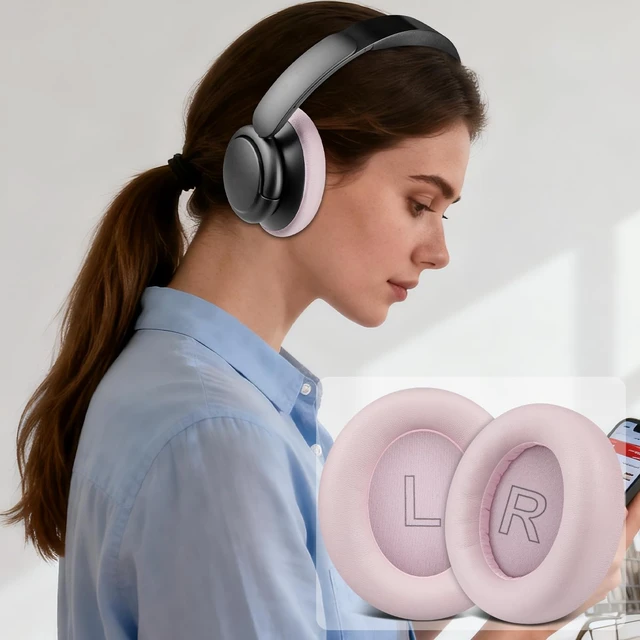 Alt view image 5 of 7 - Earpads Replacement for Anker Soundcore Life Q30/Q30i/Q35 Headphones, Ear Pads Cushions with Softer Protein Leather, Noise Isolation Foam - Pink