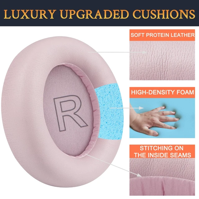 Alt view image 6 of 7 - Earpads Replacement for Anker Soundcore Life Q30/Q30i/Q35 Headphones, Ear Pads Cushions with Softer Protein Leather, Noise Isolation Foam - Pink