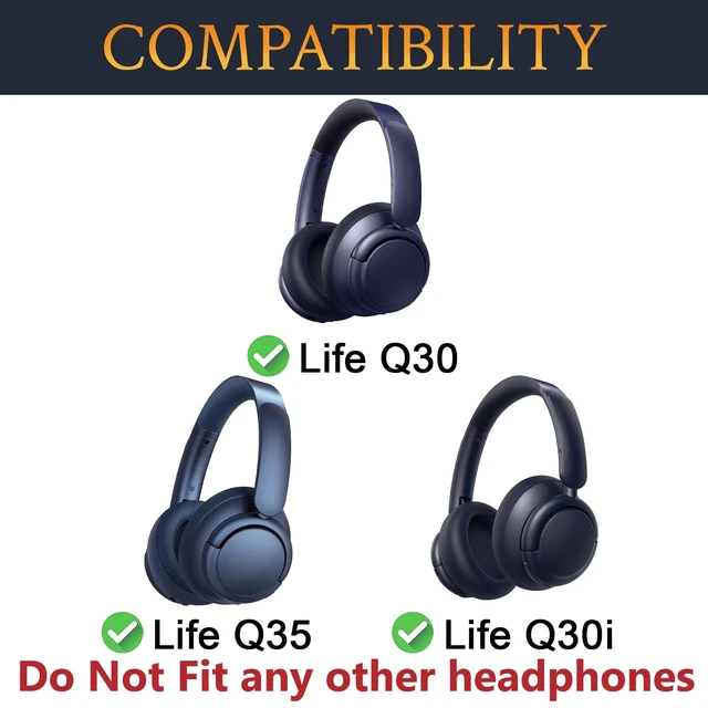 Alt view image 2 of 7 - Earpads Replacement for Anker Soundcore Life Q30/Q30i/Q35 Headphones, Ear Pads Cushions with Softer Protein Leather, Noise Isolation Foam - Blue