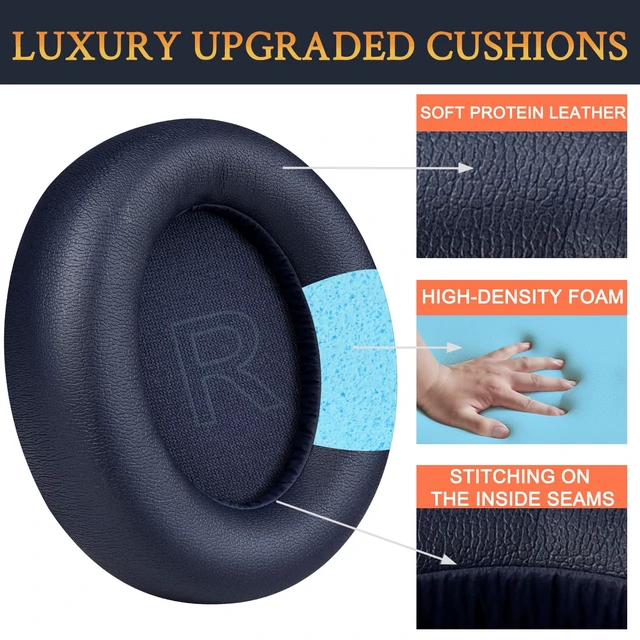 Alt view image 6 of 7 - Earpads Replacement for Anker Soundcore Life Q30/Q30i/Q35 Headphones, Ear Pads Cushions with Softer Protein Leather, Noise Isolation Foam - Blue