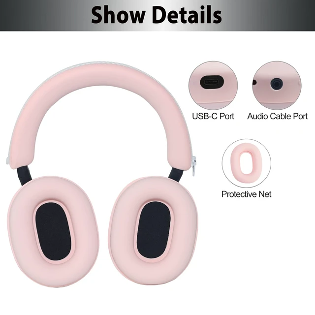 Alt view image 6 of 7 - XM5 Sweat Covers Accessories for Sony WH-1000XM5 - Custom Pink Soft Silicone Case, 3-in-1 Headphone Covers with Ear Cover & Headband Cover & Shell Protector, Sweatproof & Washable