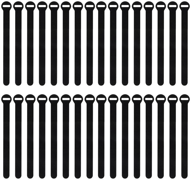 Main image of Self-Gripping Cable Ties by - 8" (30-pack) Black Reusable Hook and Loop Cord Organizer Cable Ties for Cord Management and Desk or Office Organization