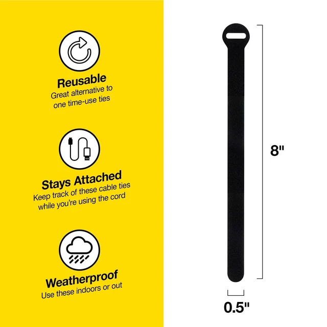 Alt view image 2 of 4 - Self-Gripping Cable Ties by - 8" (30-pack) Black Reusable Hook and Loop Cord Organizer Cable Ties for Cord Management and Desk or Office Organization