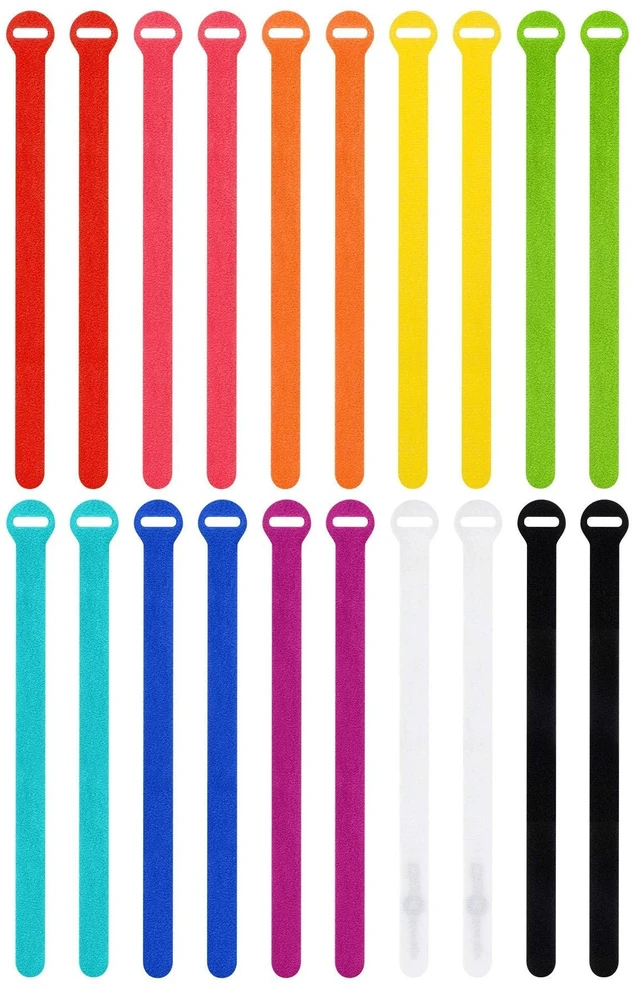 Main image of Self-Gripping Cable Ties by - 12" (20-pack) Multi-Color Reusable Hook and Loop Cord Organizer Cable Ties for Cord Management and Desk or Office Organization