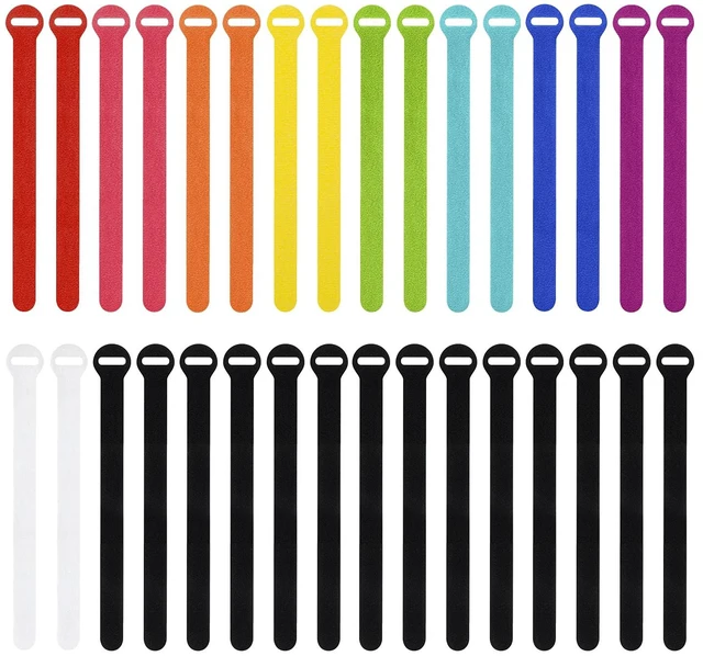 Main image of Self-Gripping Cable Ties by - 8" (30-pack) Multi-Color Reusable Hook and Loop Cord Organizer Cable Ties for Cord Management and Desk or Office Organization