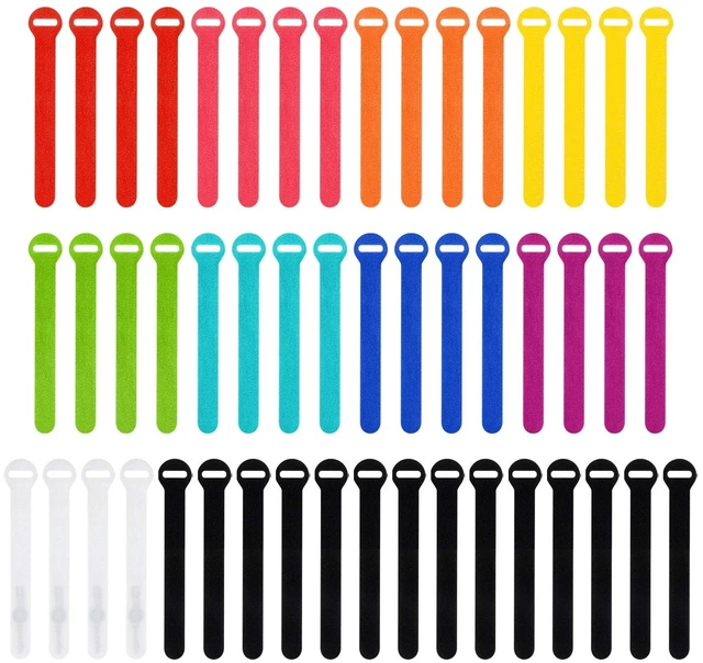 Main image of Self-Gripping Cable Ties by - 5" (50-pack) Multicolor Reusable Hook and Loop Cord Organizer Cable Ties for Cord Management and Desk or Office Organization