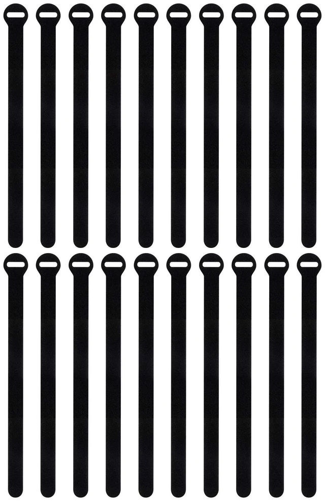 Main image of Self-Gripping Cable Ties by - 12" (20-pack) Black Reusable Hook and Loop Cord Organizer Cable Ties for Cord Management and Desk or Office Organization