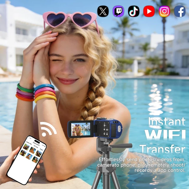 Alt view image 5 of 7 - Video Camera, 4K Camcorder 56MP Digital Video Recorder 18X Zoom 3" 270° Rotation Touchscreen IR Night Vision, Wifi Vlogging Camera for YouTube 64GB Card Anti-Shake Remote Control Camera Bag Lens Cap